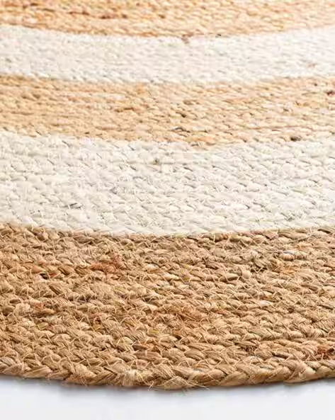 White & Beige Color Bohemian Handmade Jute Round Designer Center Rug For Unique Home Décor