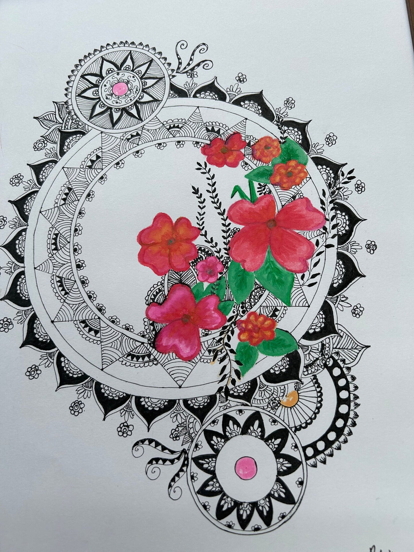 The Mandala Art on Paper using Auspicious colors with Floral Trends
