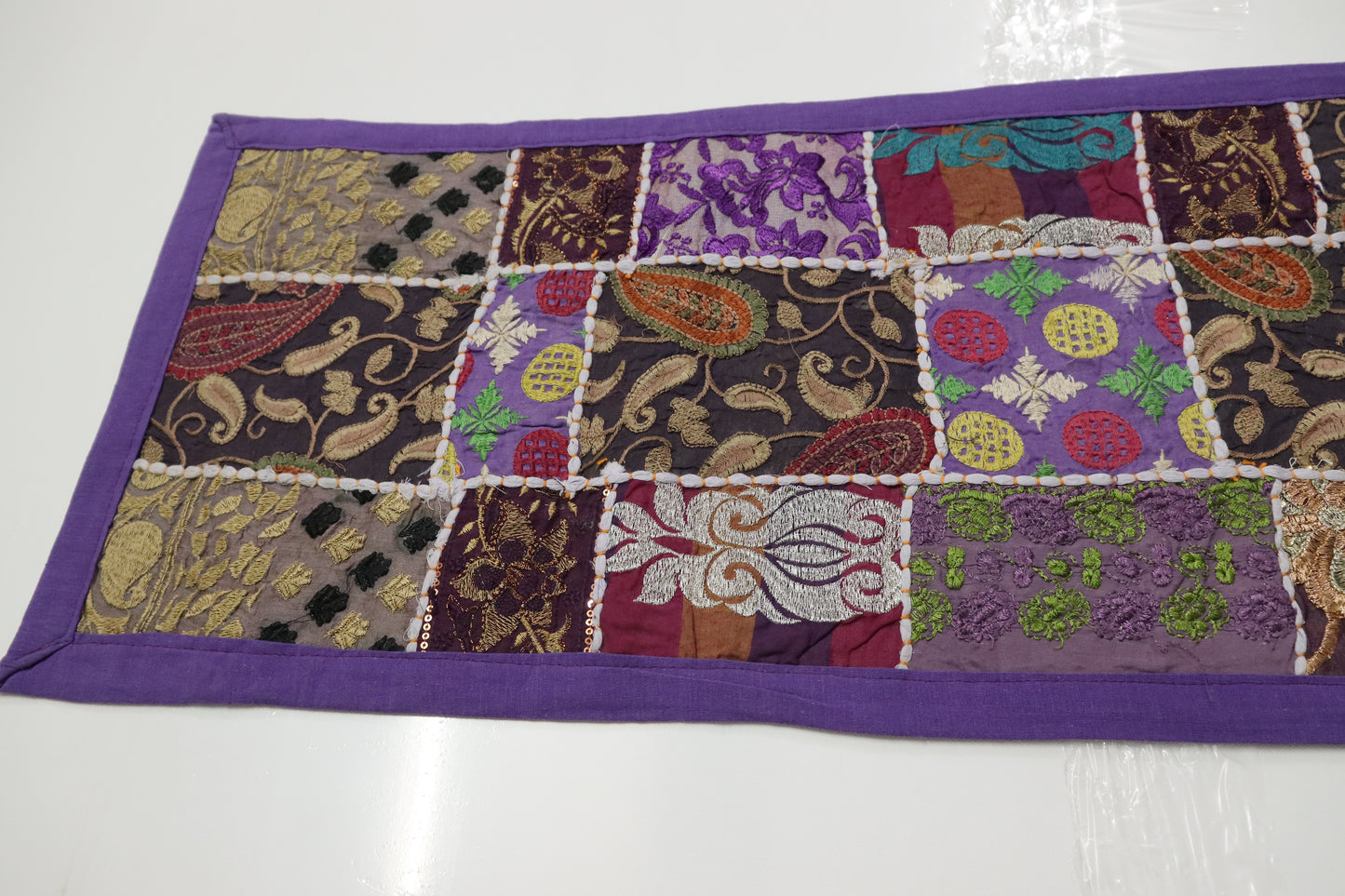 Purple Boarder Ethnic Patchwork Table Runner for Royal Home Décor, Boho Style