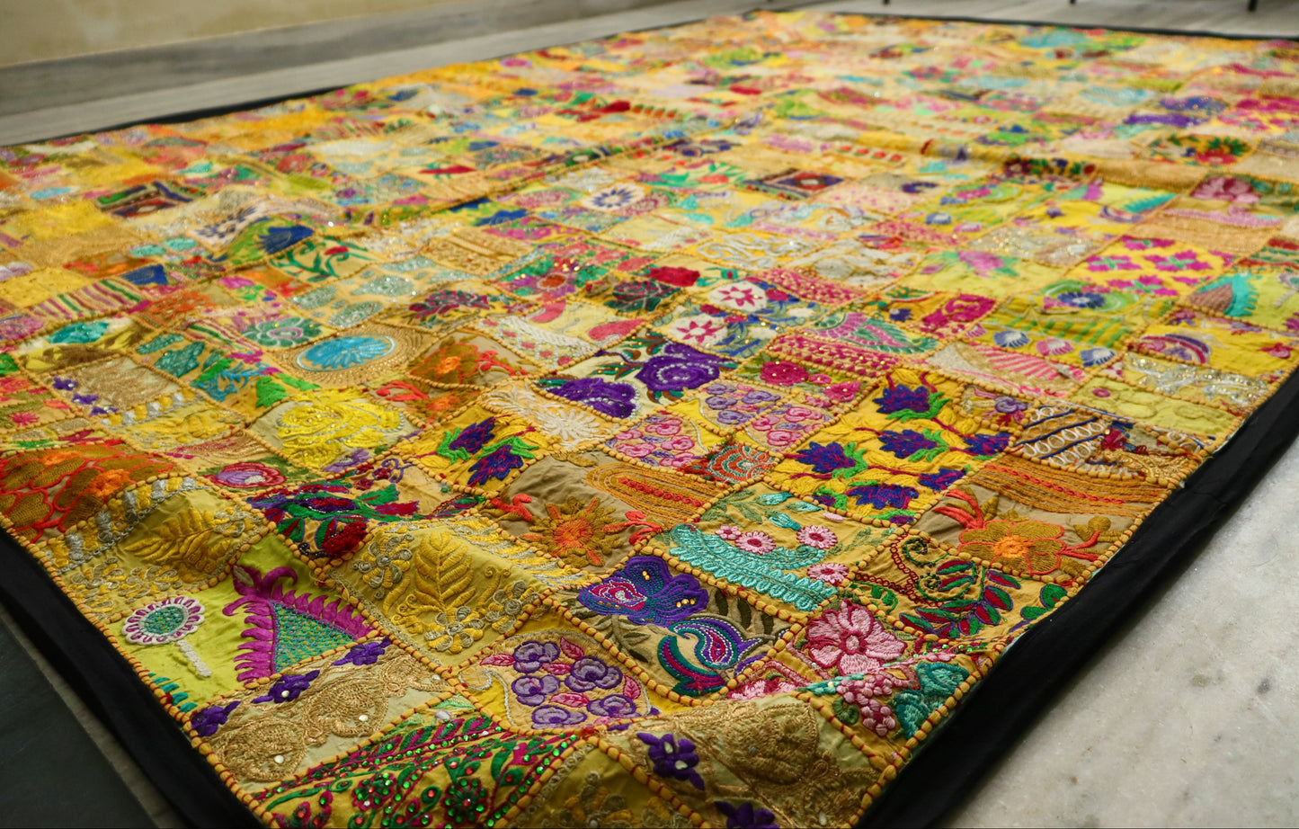 Handmade Patch Work Unique Embroidered Large Wall Tapestry cum Decorative Bed sheet