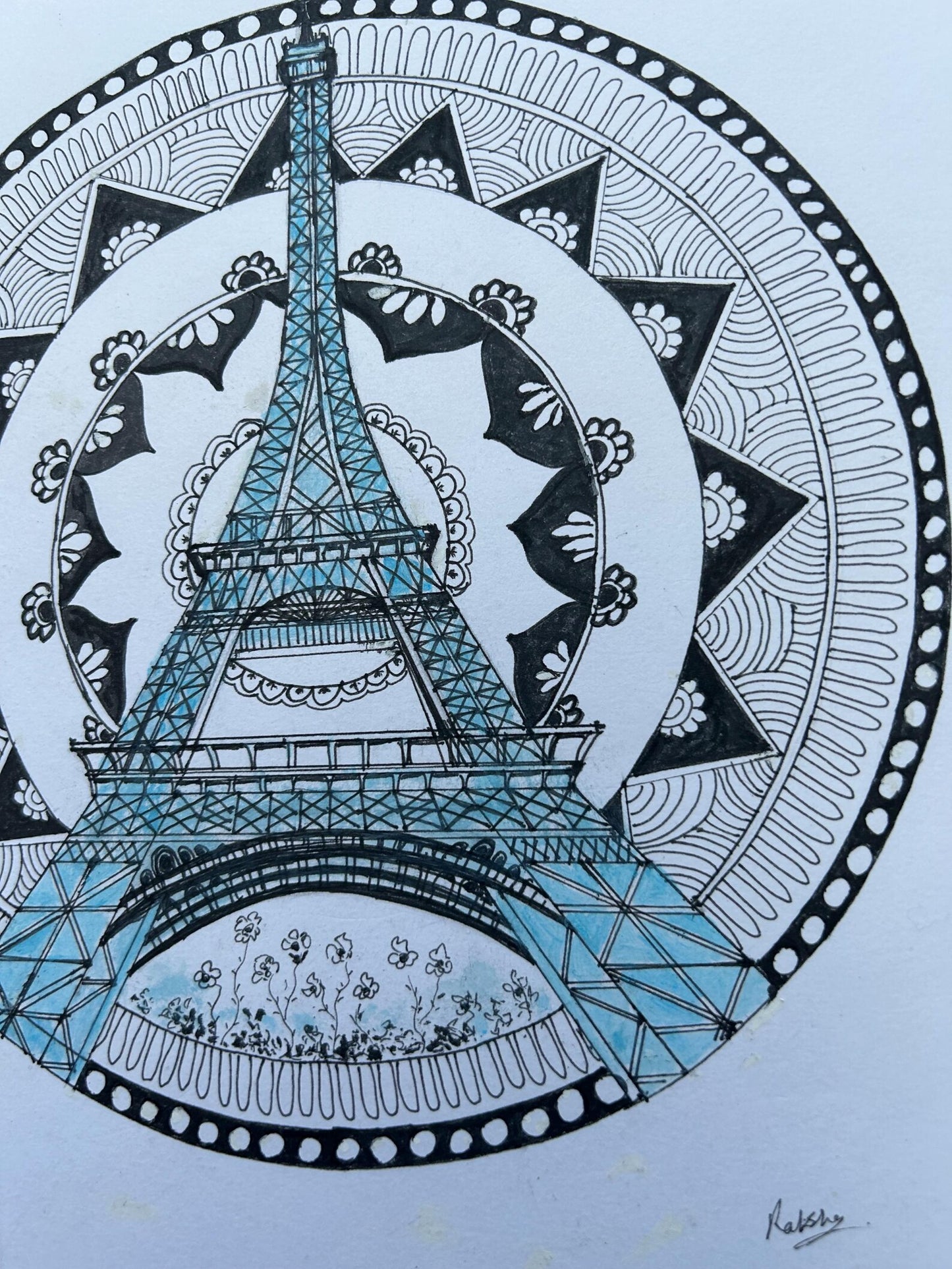 Mandala Traditional Painting for Home Décor, Modern Mandala Art on Paper, Eiffel Tower