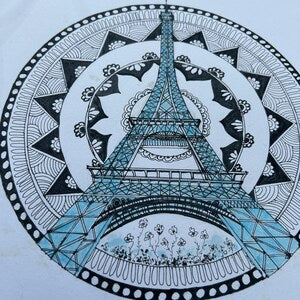 Mandala Traditional Painting for Home Décor, Modern Mandala Art on Paper, Eiffel Tower