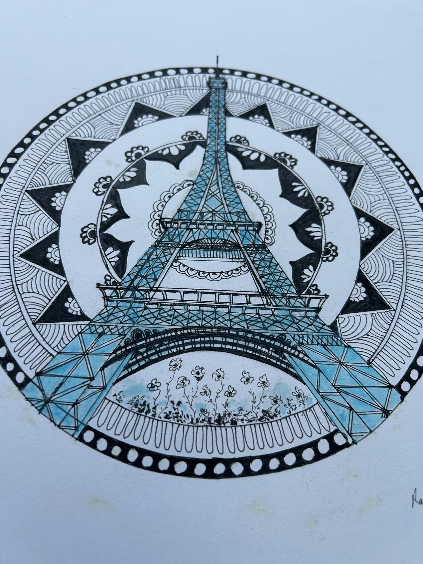 Mandala Traditional Painting for Home Décor, Modern Mandala Art on Paper, Eiffel Tower