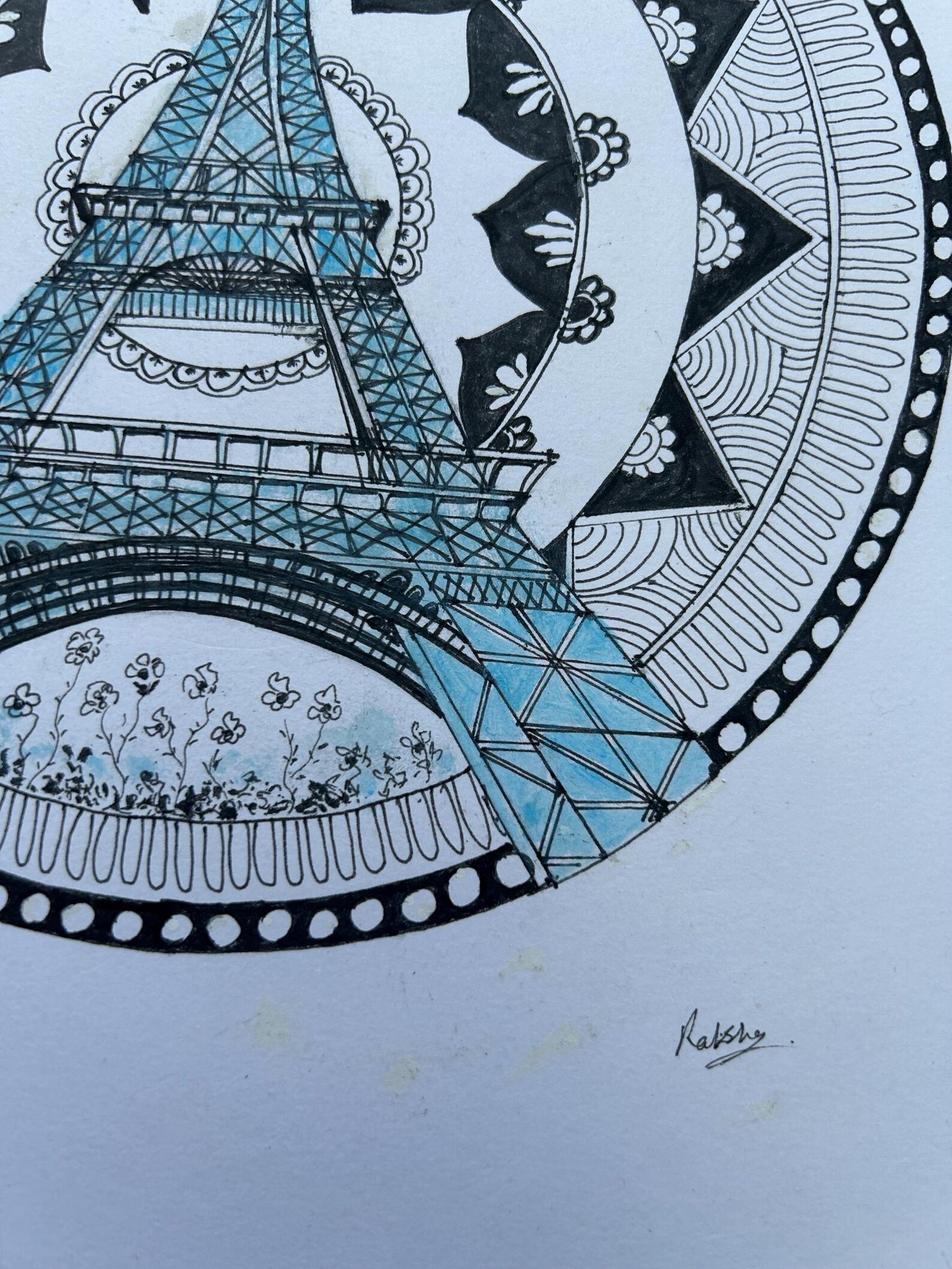 Mandala Traditional Painting for Home Décor, Modern Mandala Art on Paper, Eiffel Tower