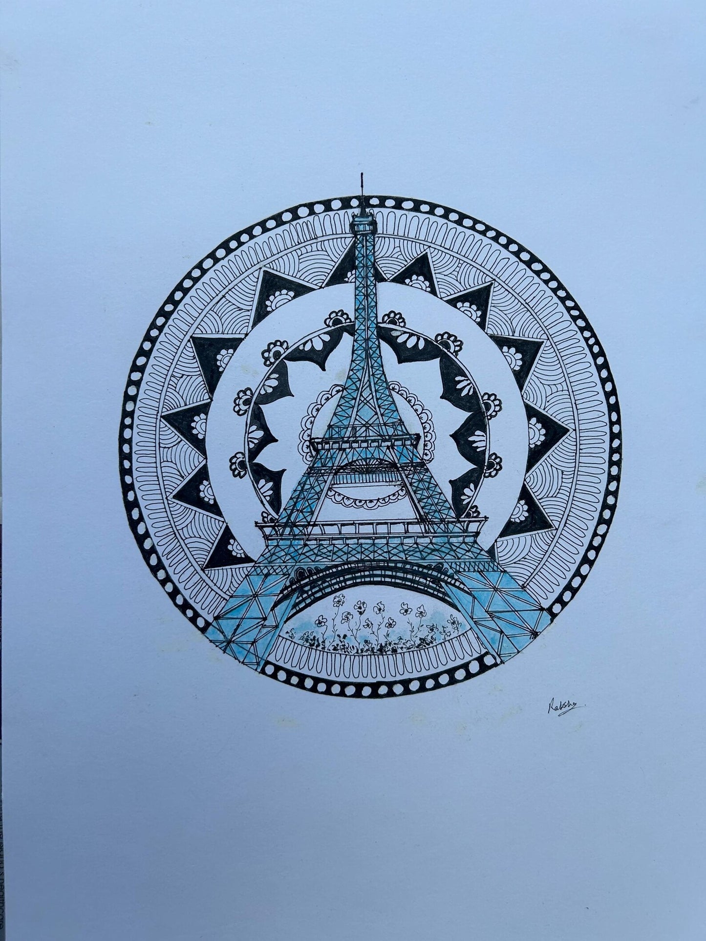 Mandala Traditional Painting for Home Décor, Modern Mandala Art on Paper, Eiffel Tower