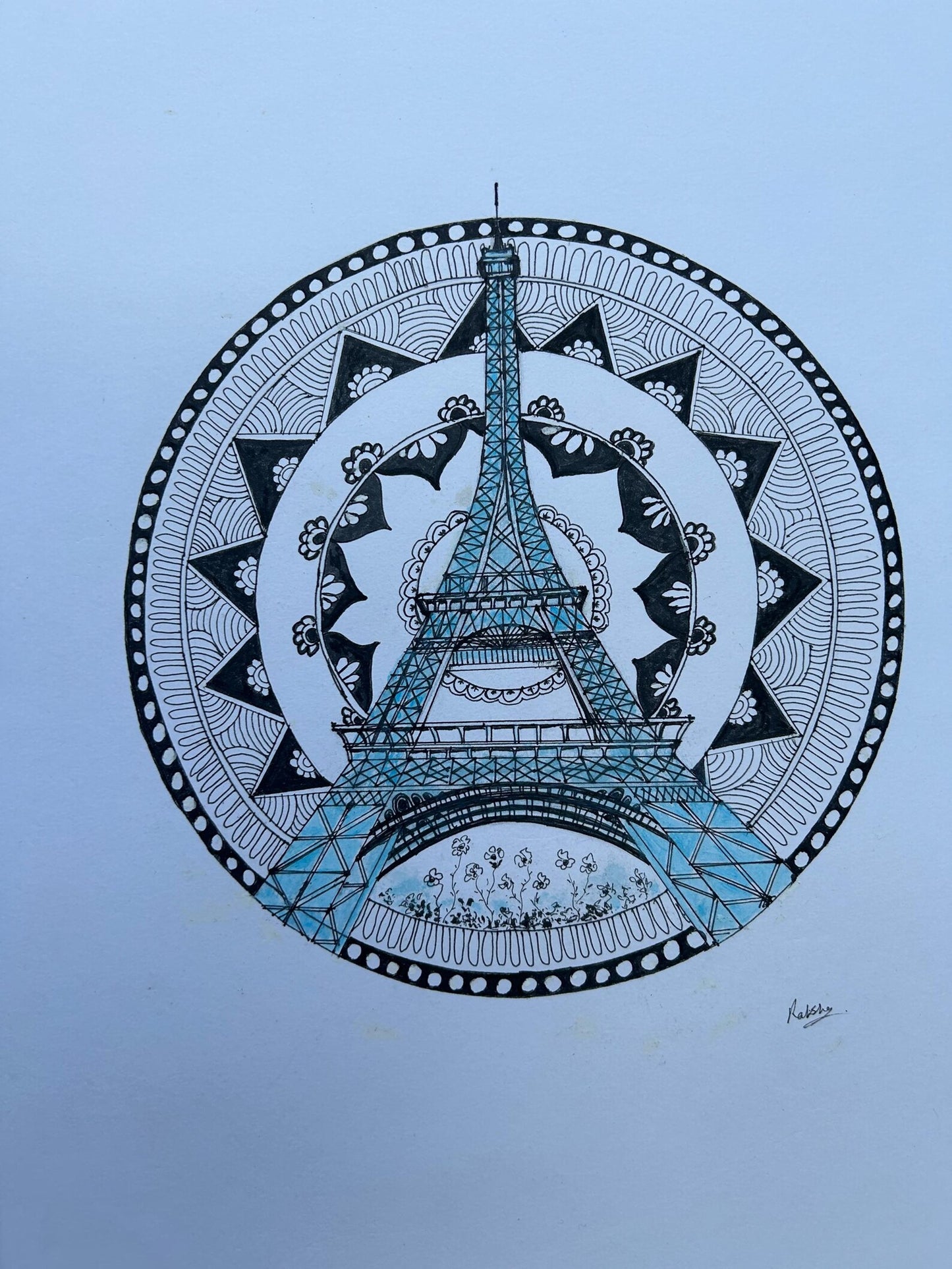 Mandala Traditional Painting for Home Décor, Modern Mandala Art on Paper, Eiffel Tower
