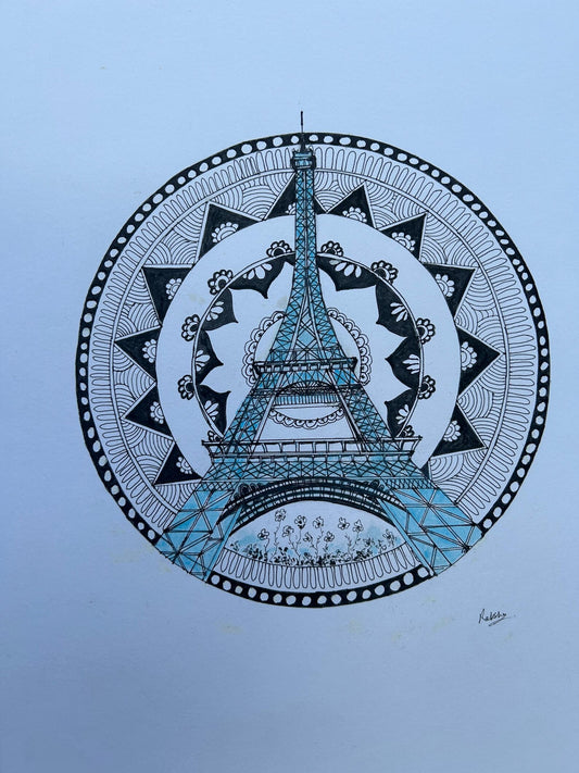 Mandala Traditional Painting for Home Décor, Modern Mandala Art on Paper, Eiffel Tower