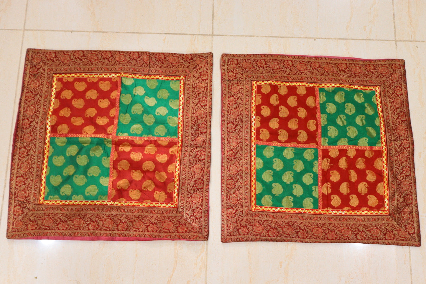 Patchwork Saree Royal Throw Pillow Covers Set of 3