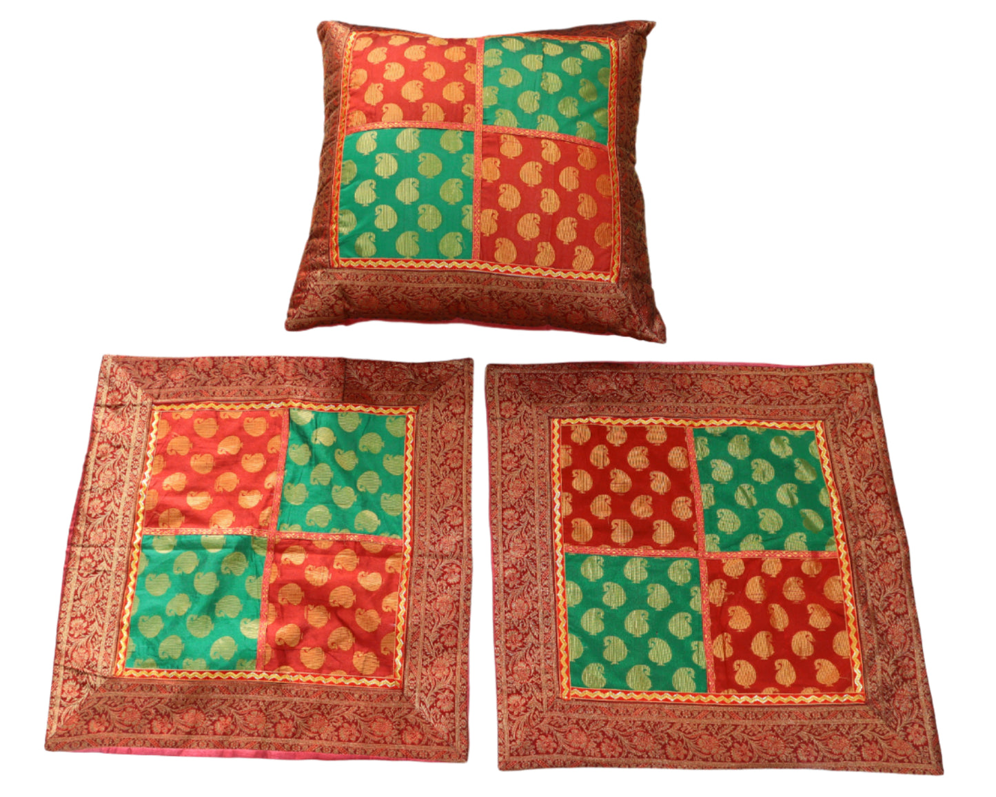 Patchwork Saree Royal Throw Pillow Covers Set of 3