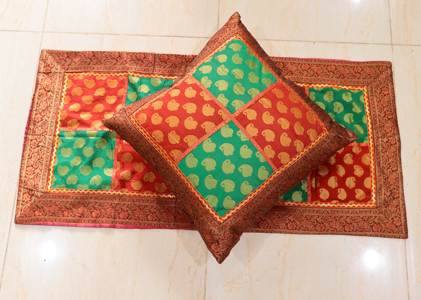 Patchwork Saree Royal Throw Pillow Covers Set of 3