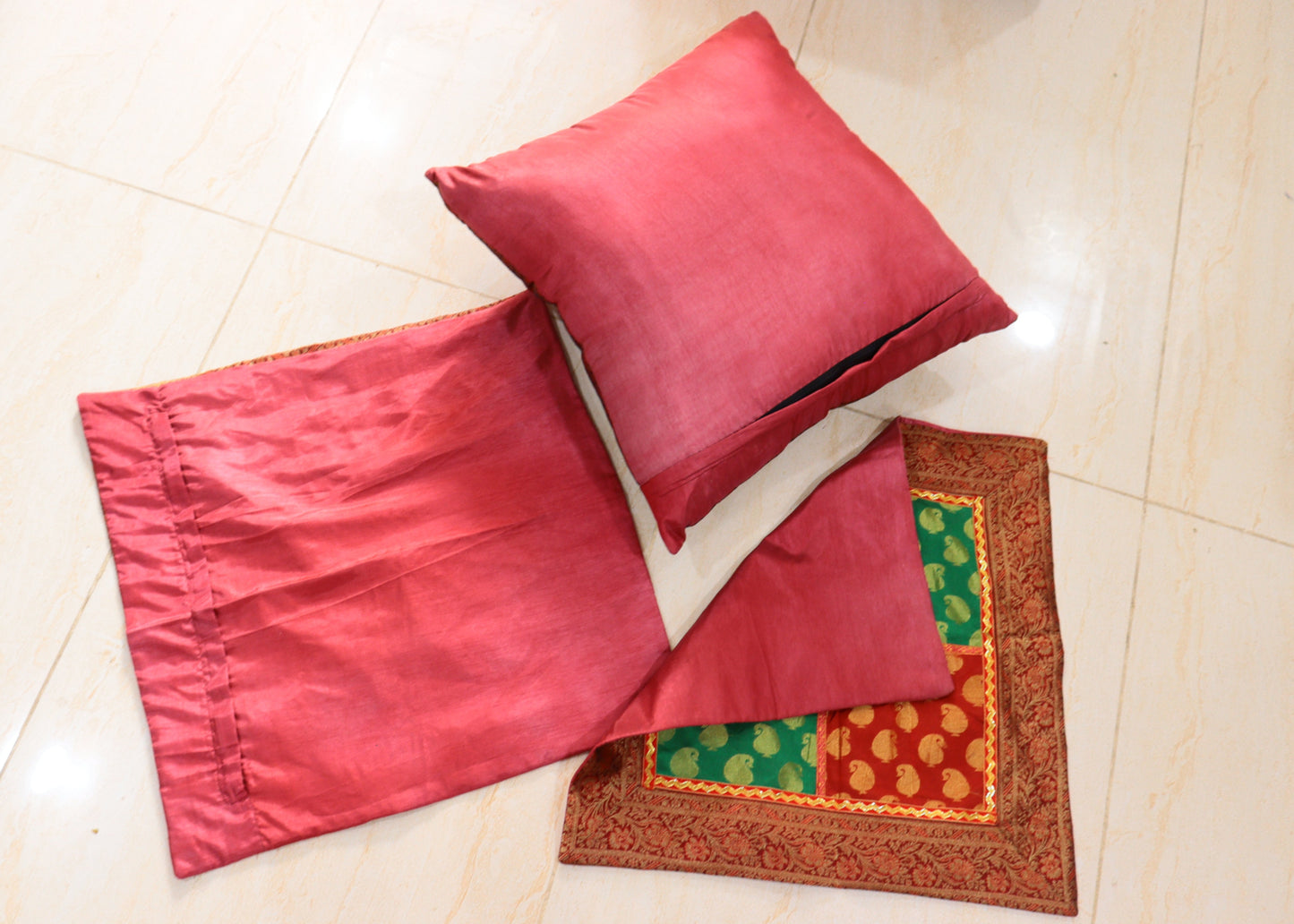 Patchwork Saree Royal Throw Pillow Covers Set of 3