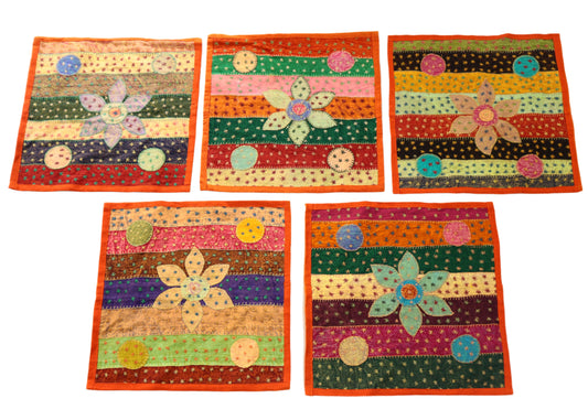 Ethnic Patch & Kathaa Work Throw Pillow Covers Set of 5