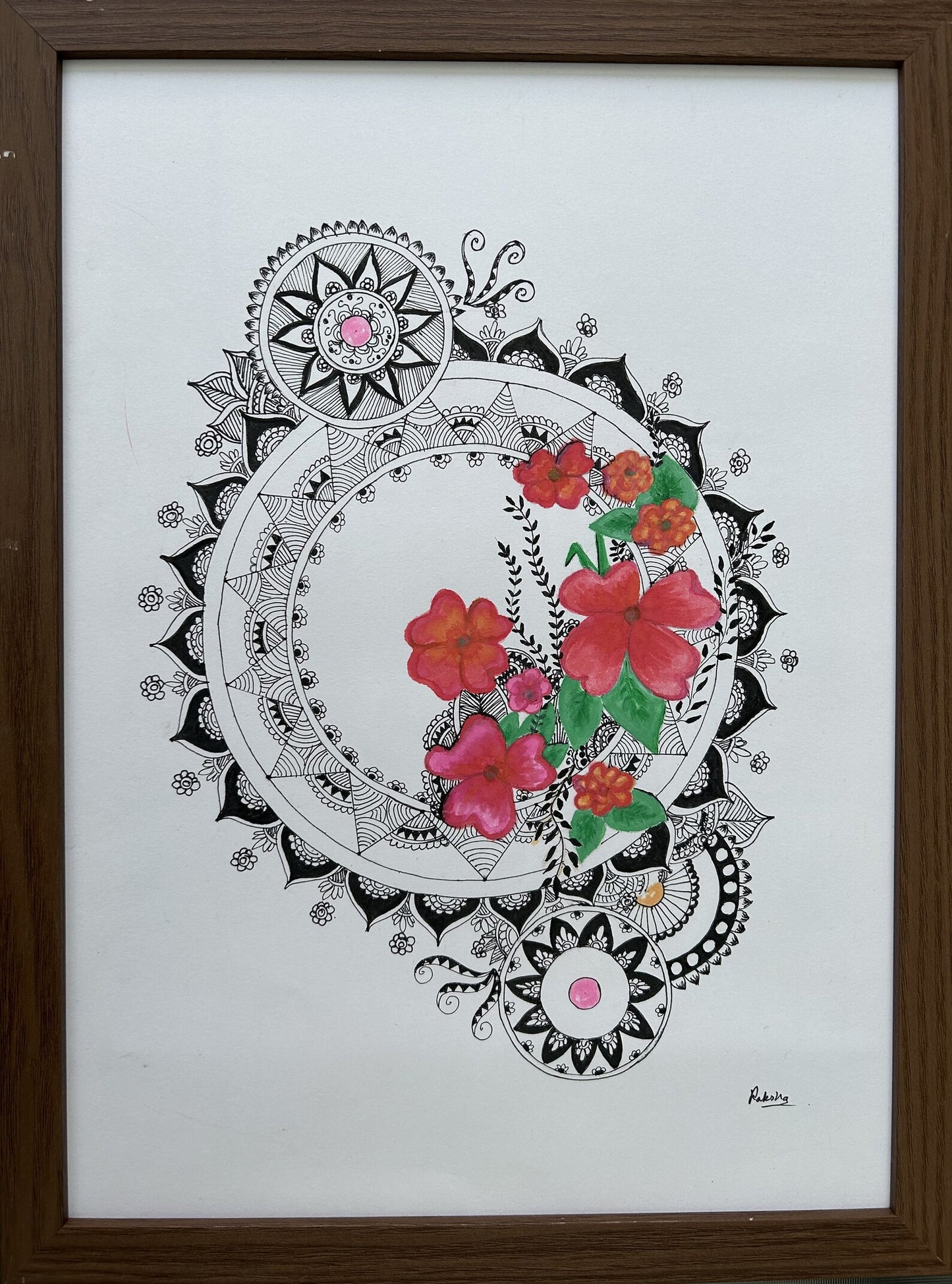 The Mandala Art on Paper using Auspicious colors with Floral Trends