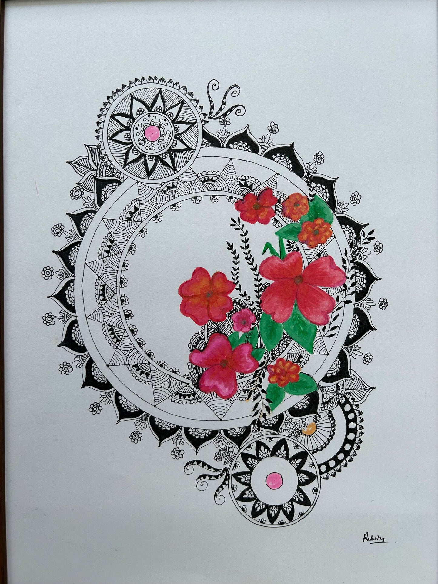 The Mandala Art on Paper using Auspicious colors with Floral Trends