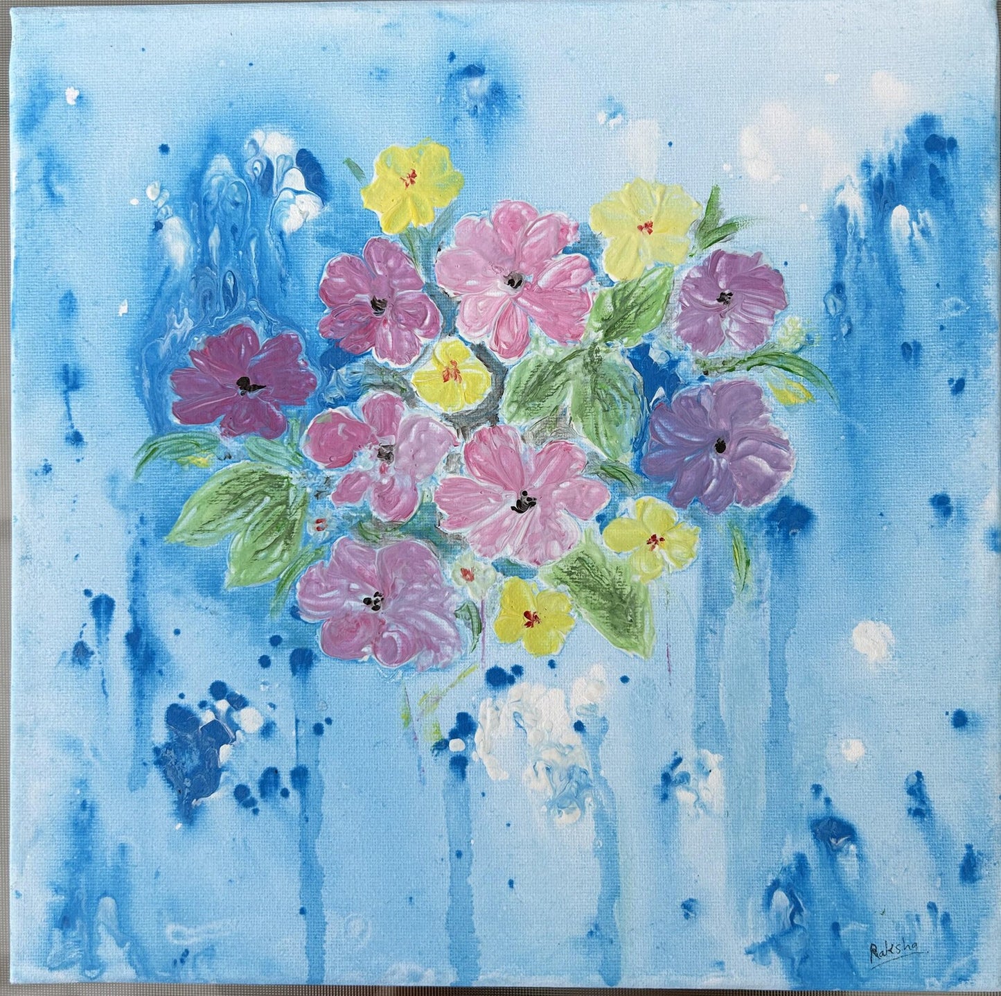 Embossed Acrylic Painting, Original Painting, Flower Abstract Art, Nature
