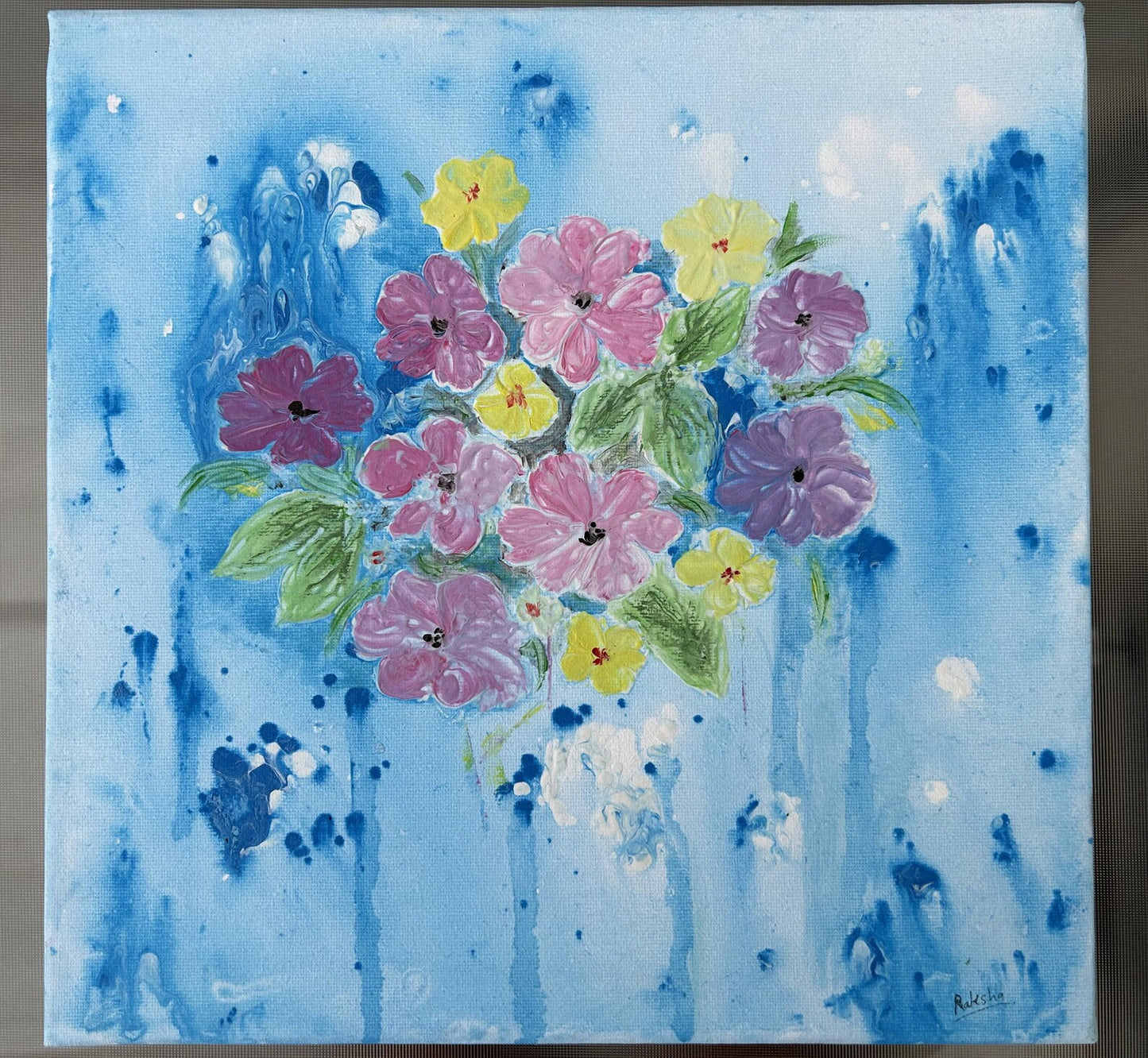 Embossed Acrylic Painting, Original Painting, Flower Abstract Art, Nature
