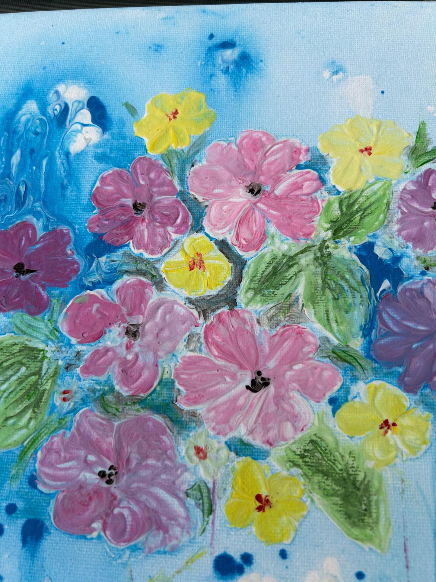 Embossed Acrylic Painting, Original Painting, Flower Abstract Art, Nature
