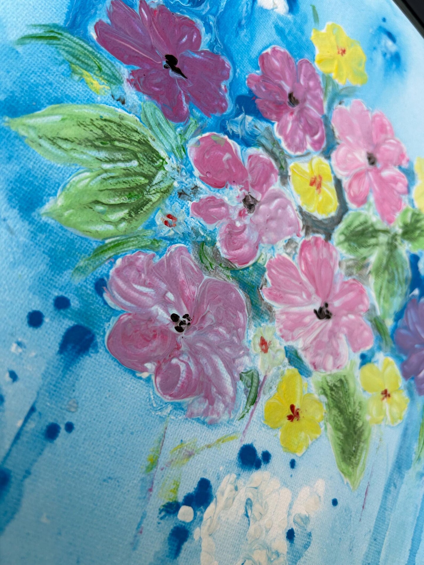 Embossed Acrylic Painting, Original Painting, Flower Abstract Art, Nature