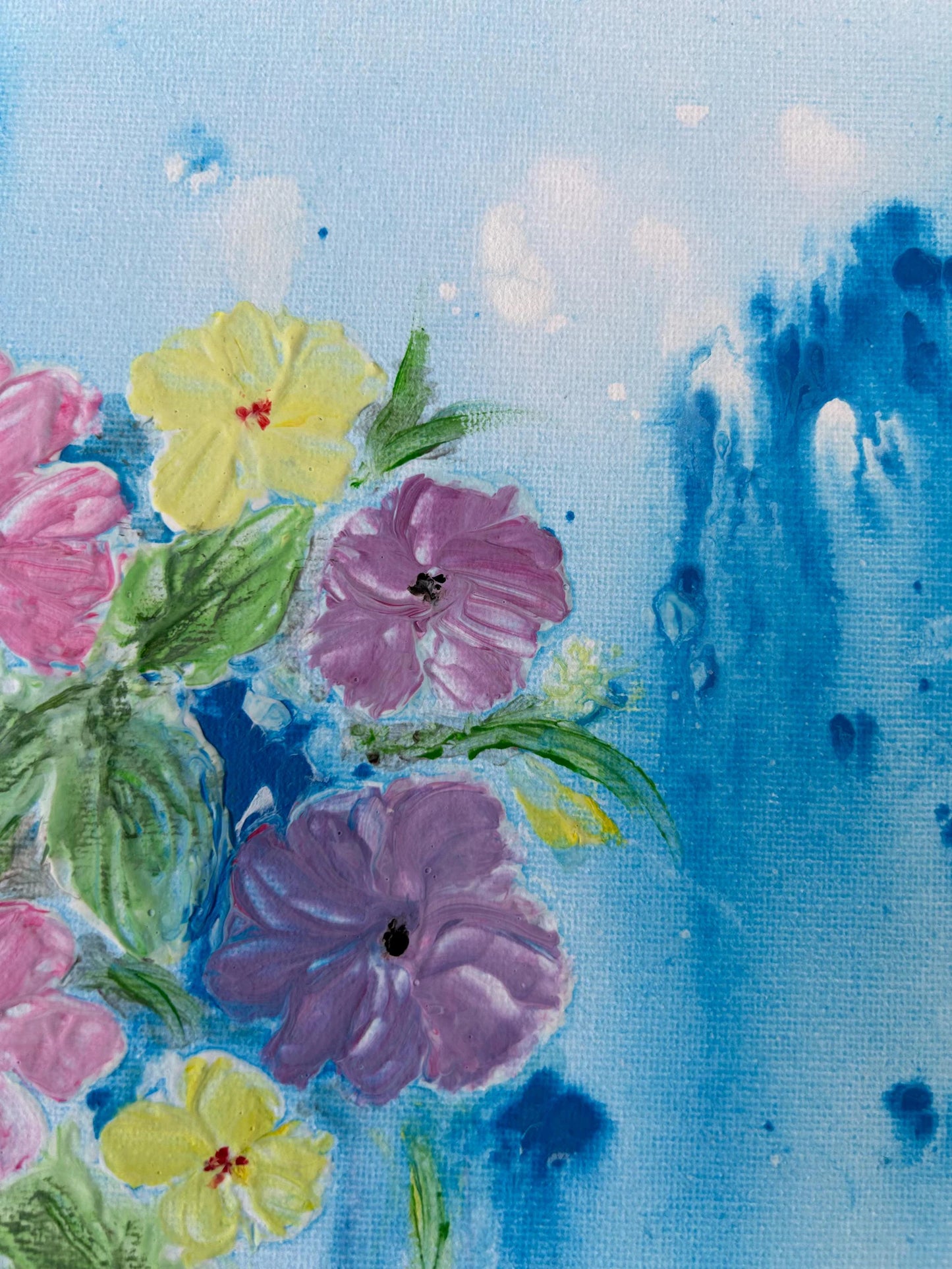 Embossed Acrylic Painting, Original Painting, Flower Abstract Art, Nature