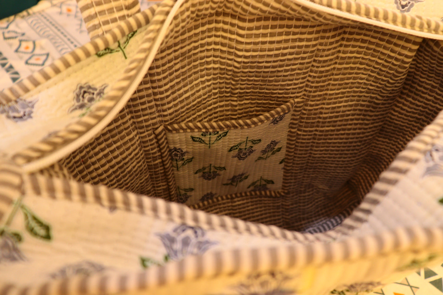 Handmade Ethnic Cotton Quilted Bag for Travel, Shopping, Gym & Yoga