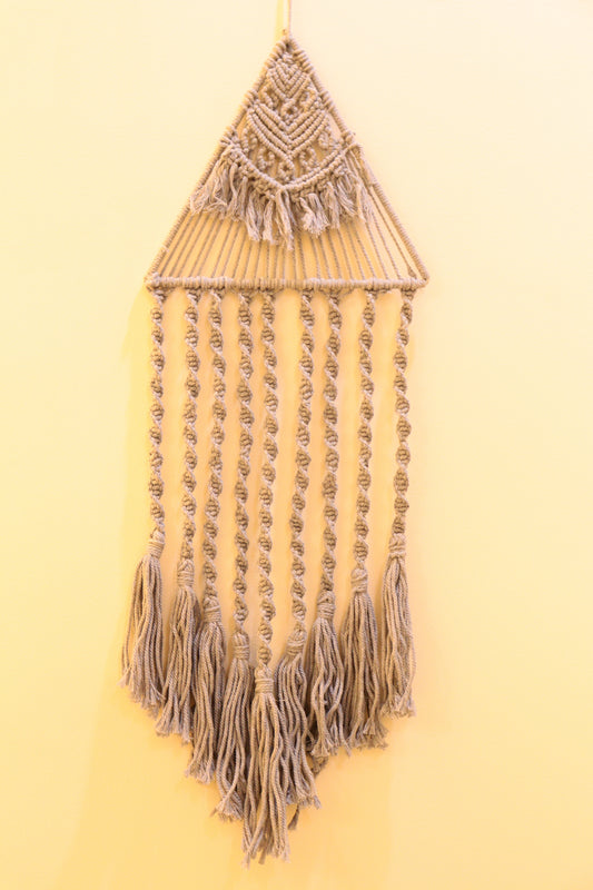 Handmade Macrame Wall Hanging in Boho Style Color Threads Grey in Color