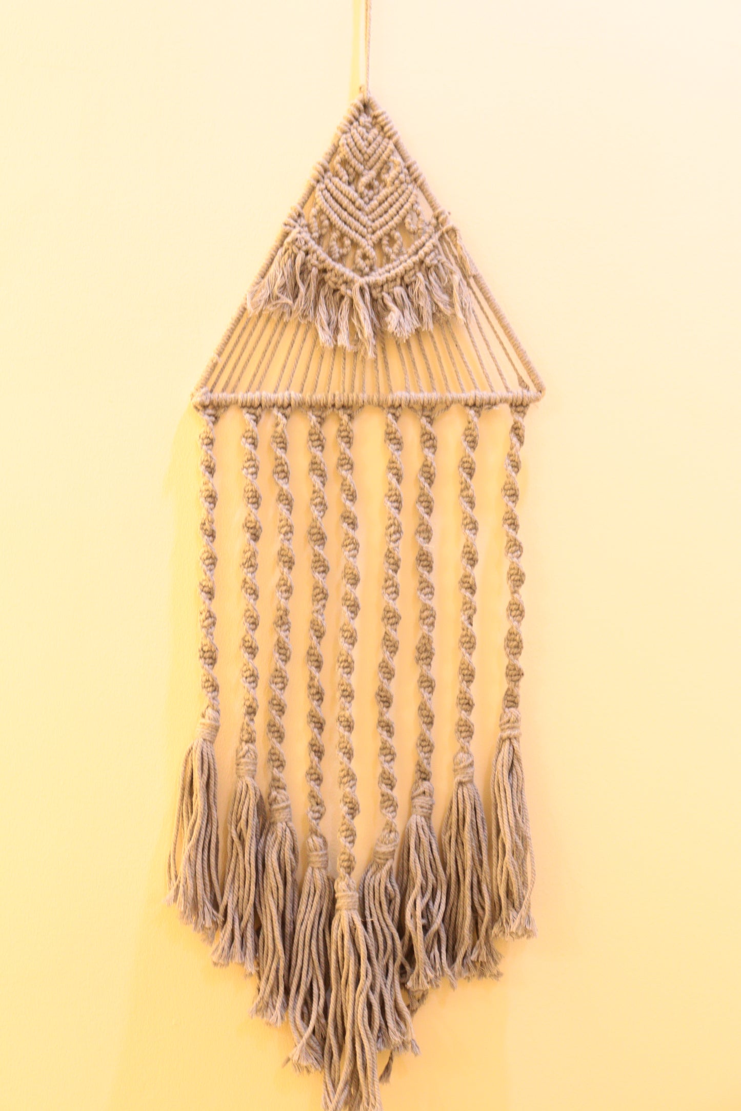 Handmade Macrame Wall Hanging in Boho Style Color Threads Grey in Color