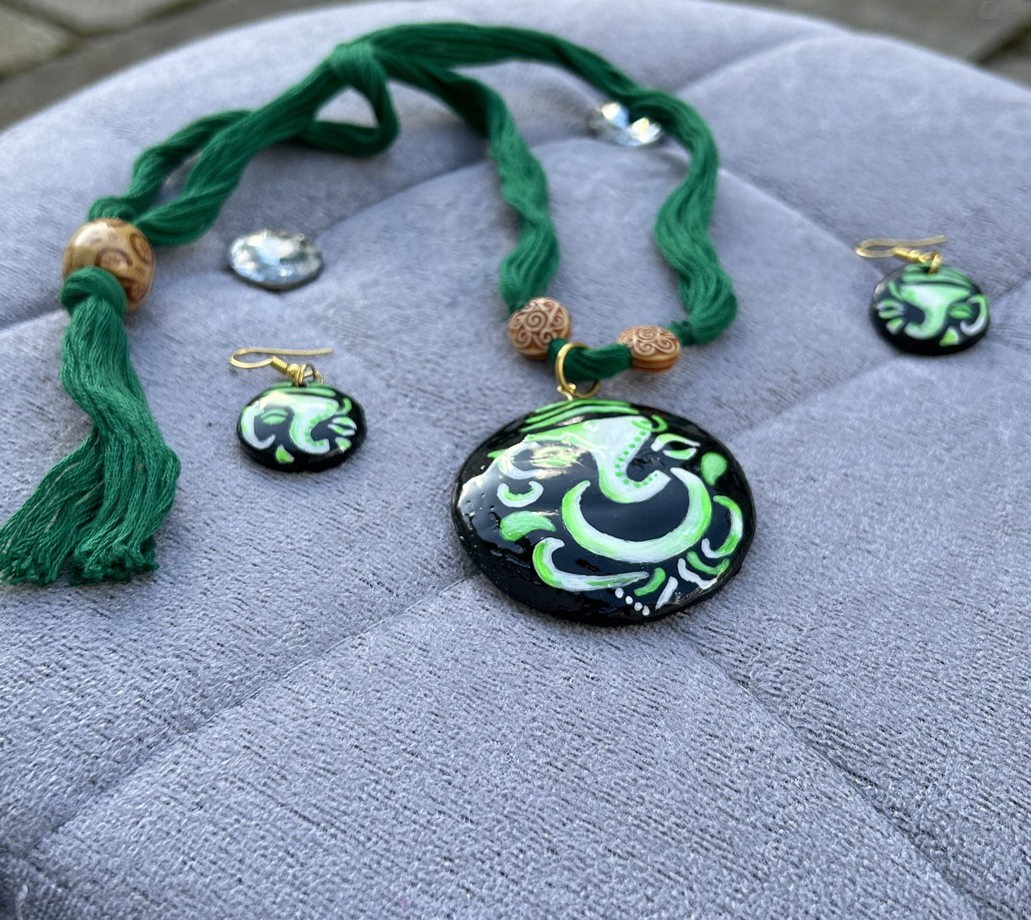 Artistic Hand Painted Eco-Friendly Spritual Ganesha Clay Jewellery Set