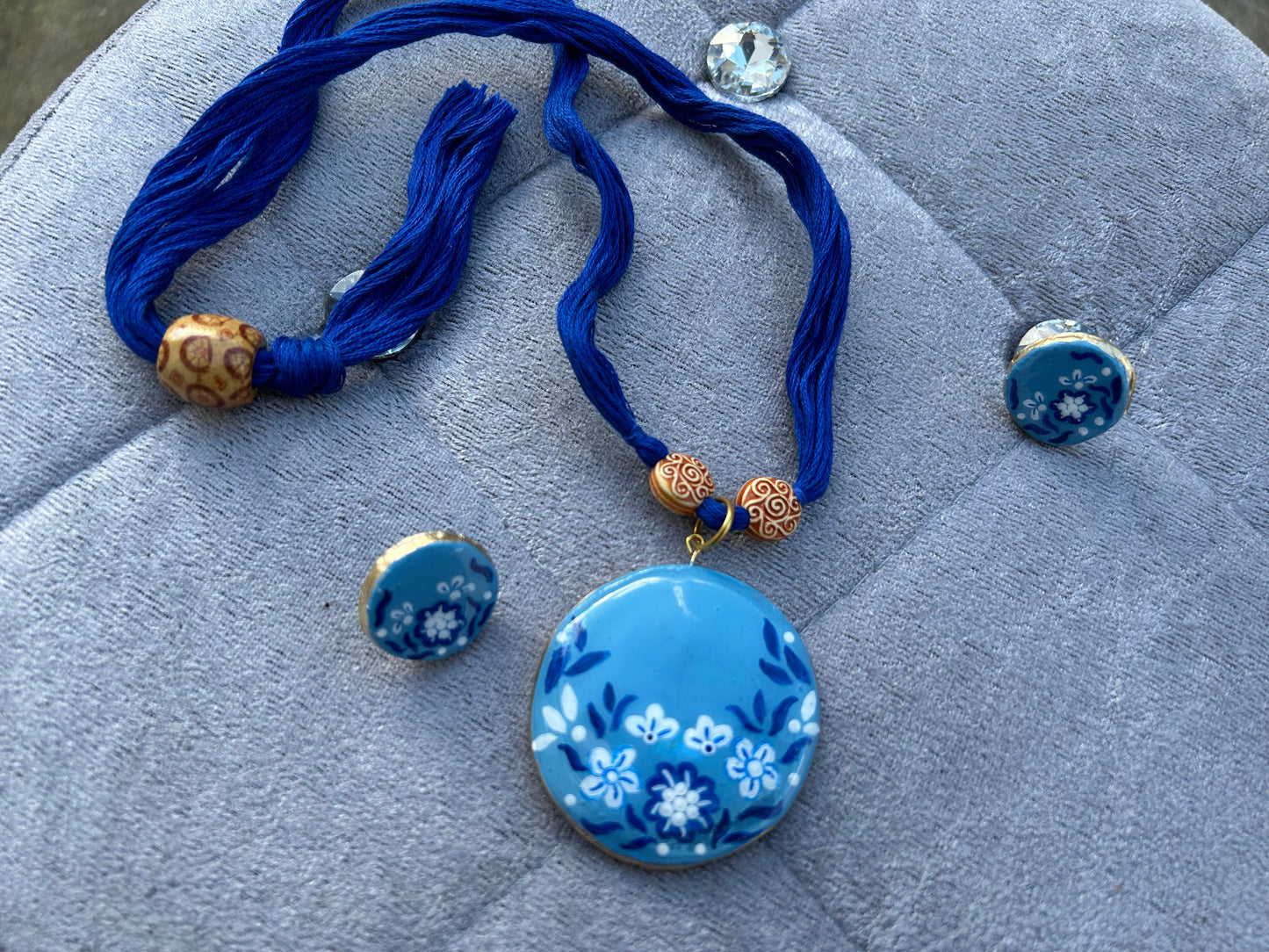 Artistic Hand Painted Eco-Friendly Floral Clay Jewellery Set