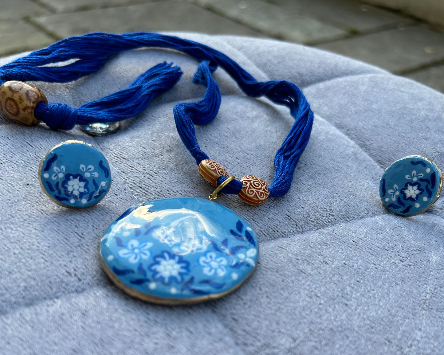 Artistic Hand Painted Eco-Friendly Floral Clay Jewellery Set