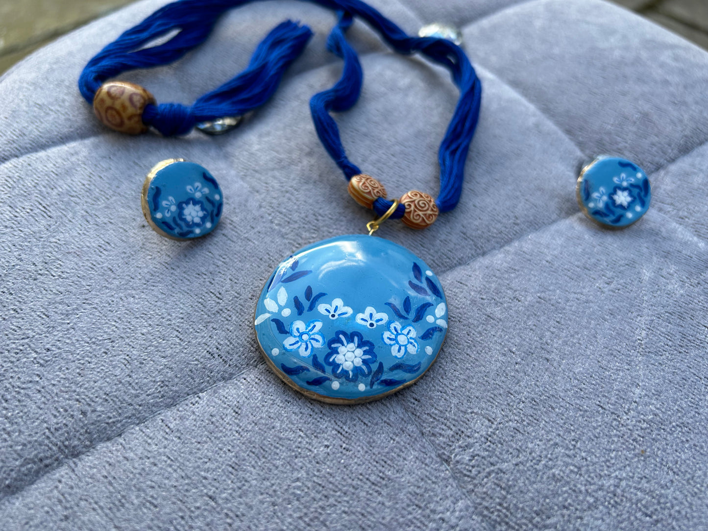 Artistic Hand Painted Eco-Friendly Floral Clay Jewellery Set