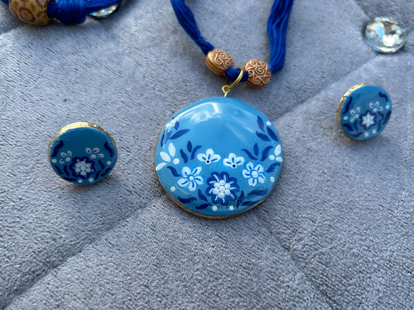 Artistic Hand Painted Eco-Friendly Floral Clay Jewellery Set