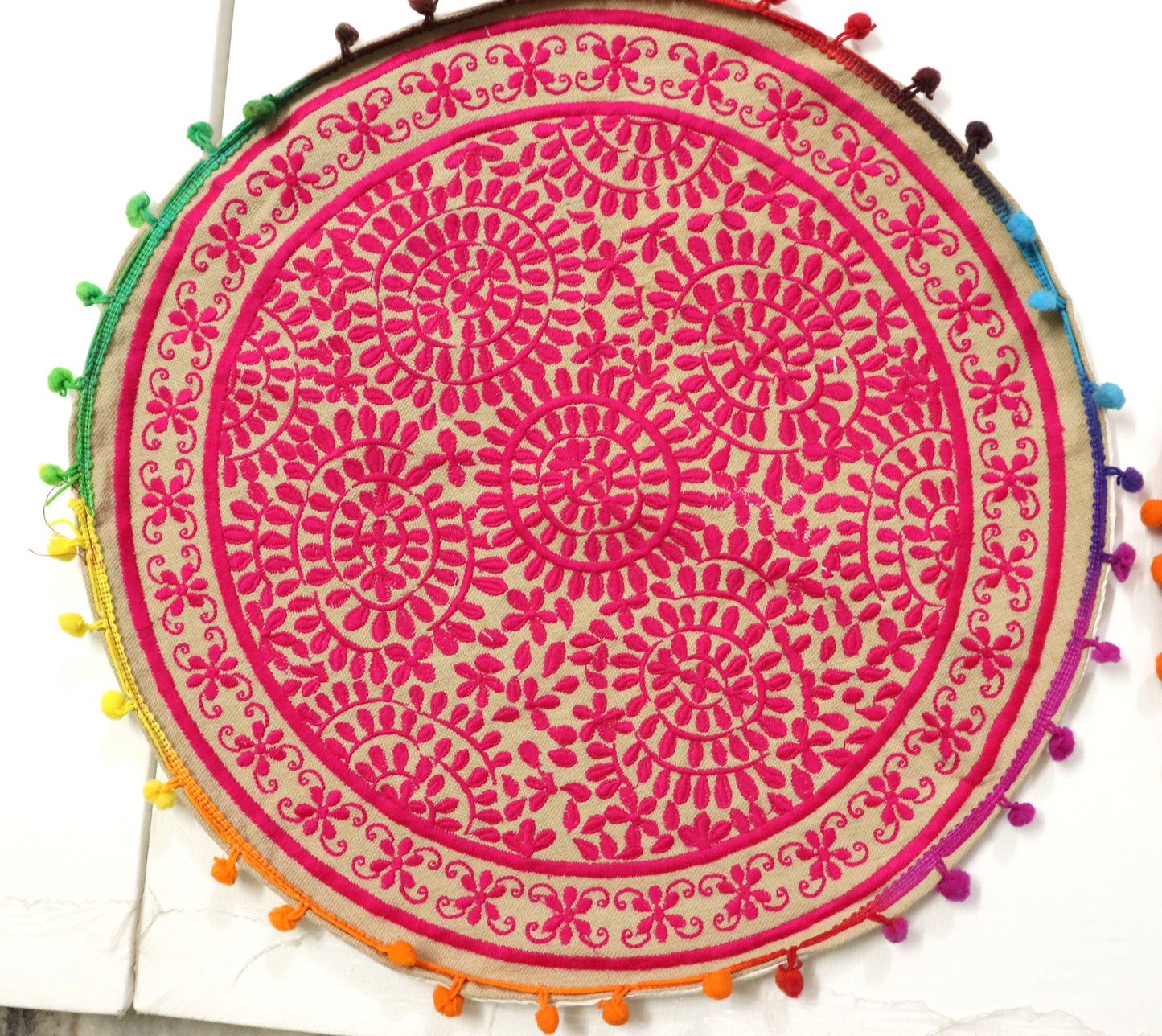 Ethnic Fine Colors Embroidery Round Pillow Covers for Splendid Home Décor, Set of 4