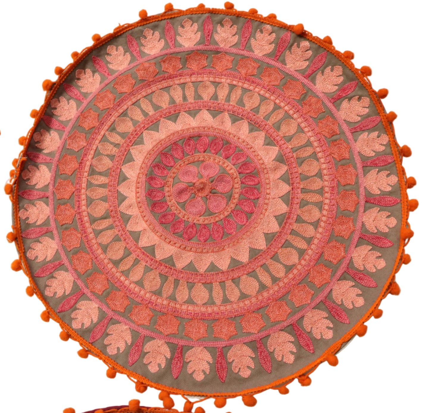 Ethnic Fine Colors Embroidery Round Pillow Covers for Splendid Home Décor, Set of 4