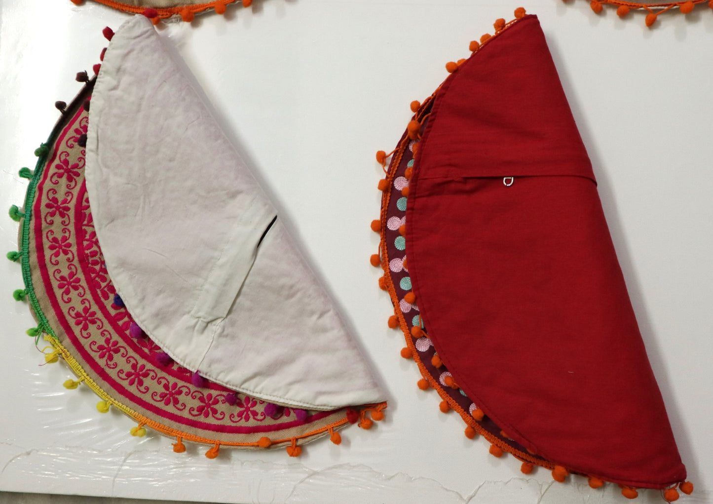 Ethnic Fine Colors Embroidery Round Pillow Covers for Splendid Home Décor, Set of 4