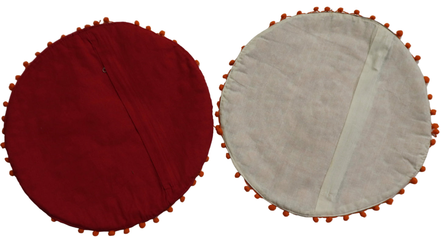 Ethnic Fine Colors Embroidery Round Pillow Covers for Splendid Home Décor, Set of 4