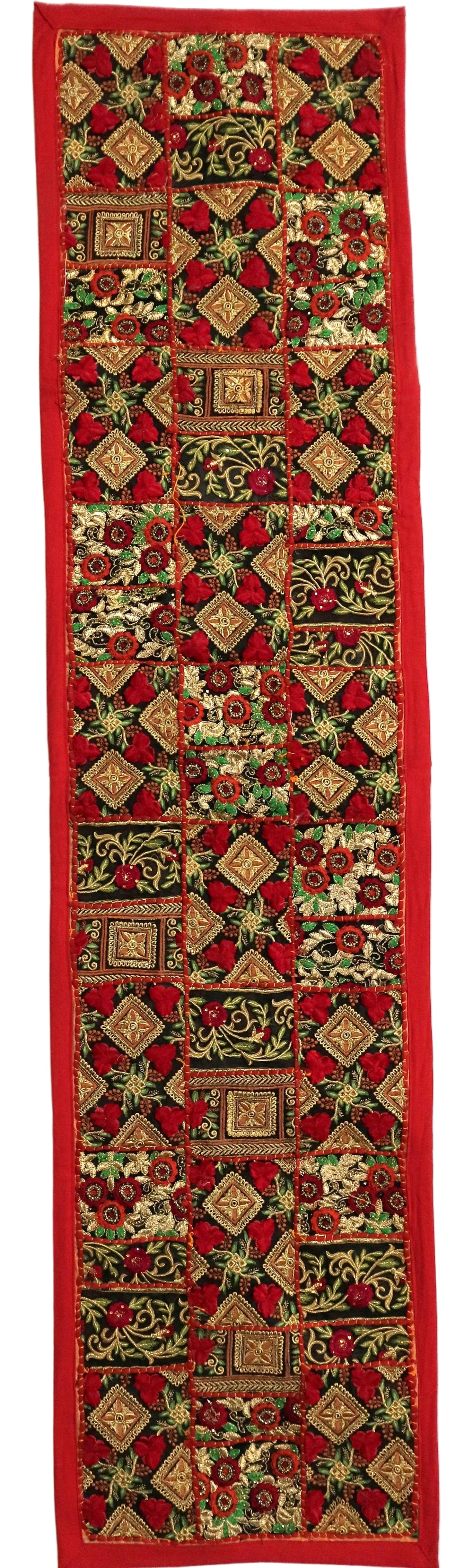 Red Boarder Ethnic Patchwork Table Runner for Royal Home Décor