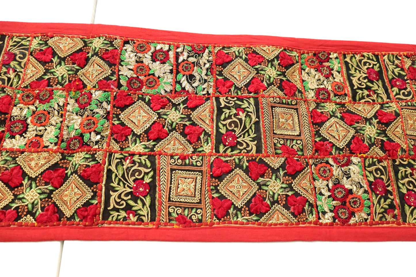 Red Boarder Ethnic Patchwork Table Runner for Royal Home Décor