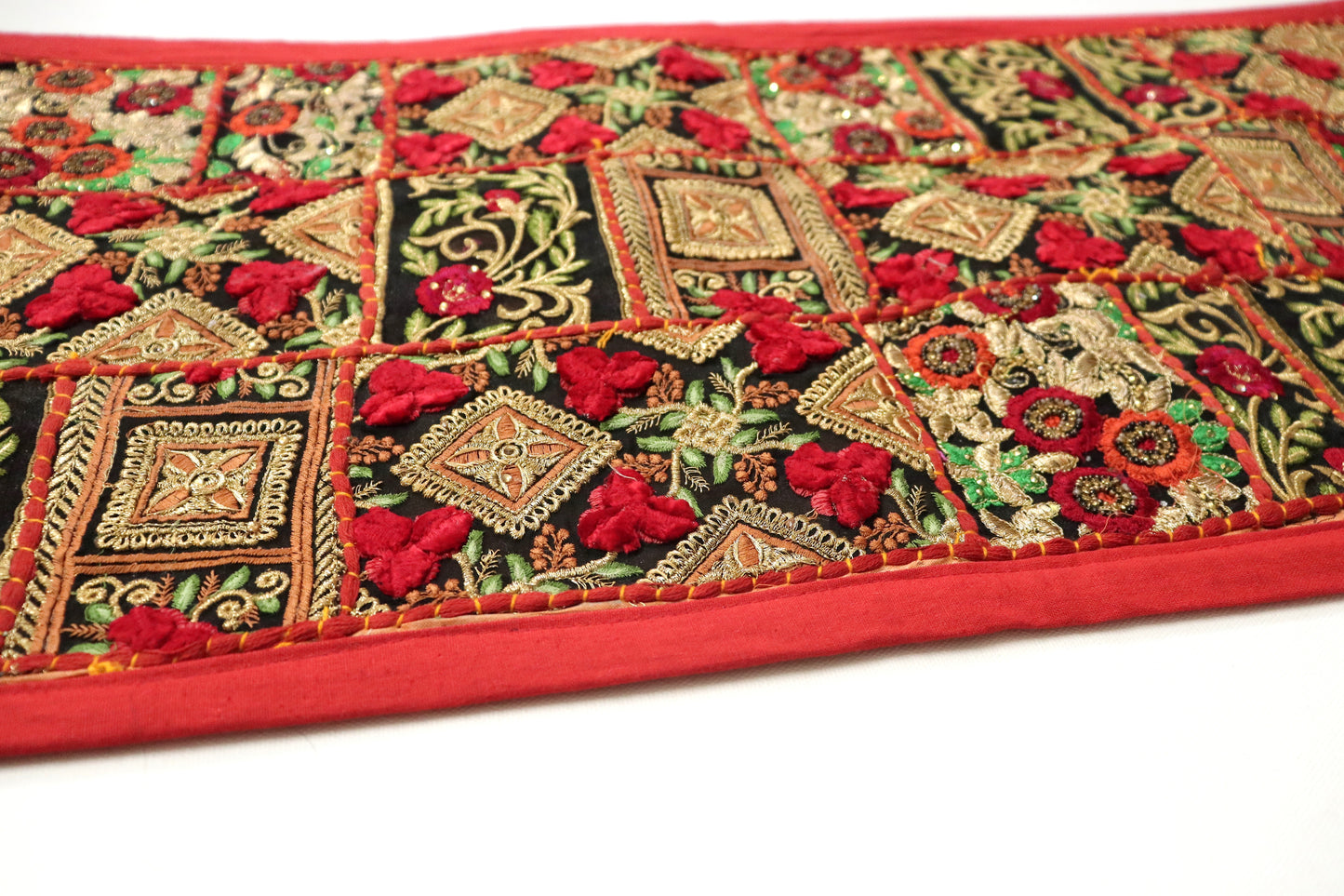 Red Boarder Ethnic Patchwork Table Runner for Royal Home Décor