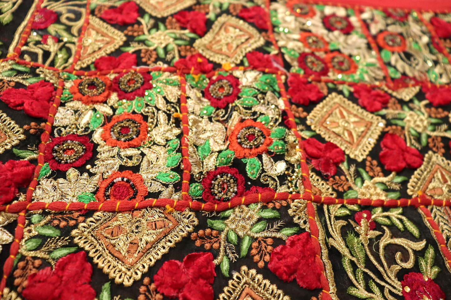 Red Boarder Ethnic Patchwork Table Runner for Royal Home Décor