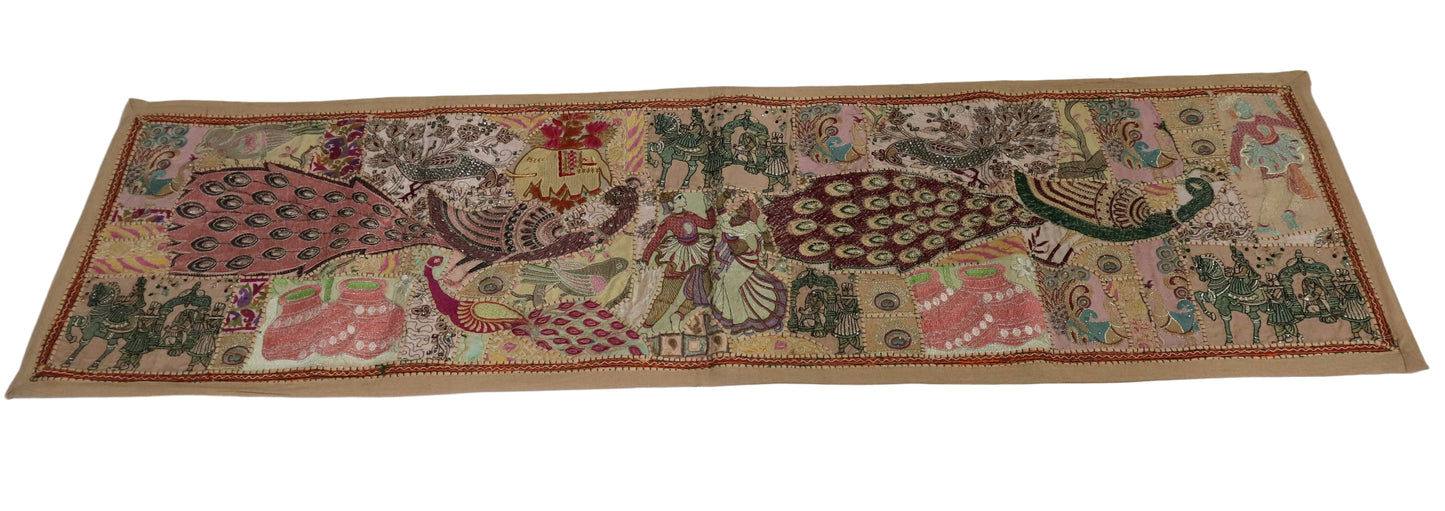 Peacock Design Ethnic Patchwork Table Runner for Royal Home Décor, Boho Style