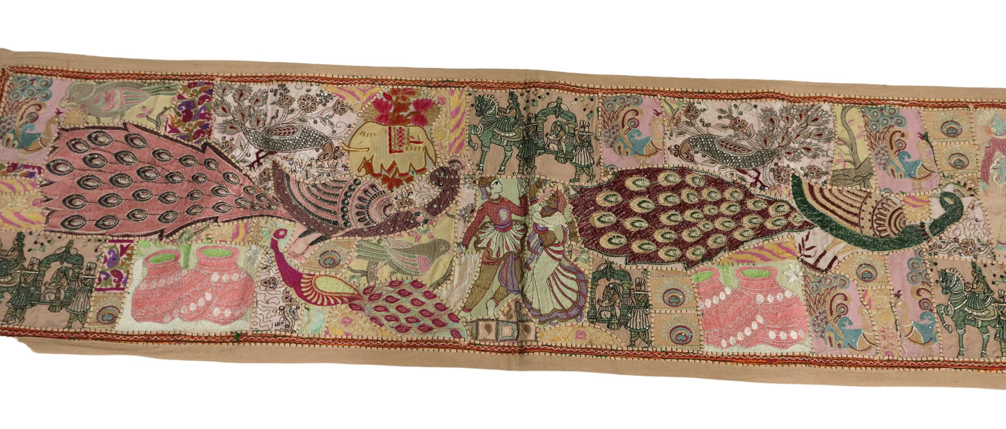 Peacock Design Ethnic Patchwork Table Runner for Royal Home Décor, Boho Style