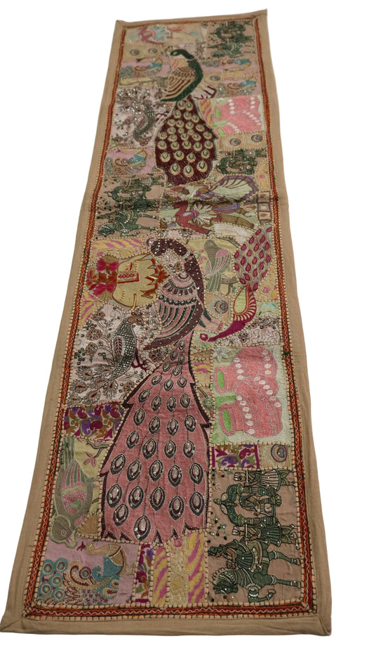 Peacock Design Ethnic Patchwork Table Runner for Royal Home Décor, Boho Style