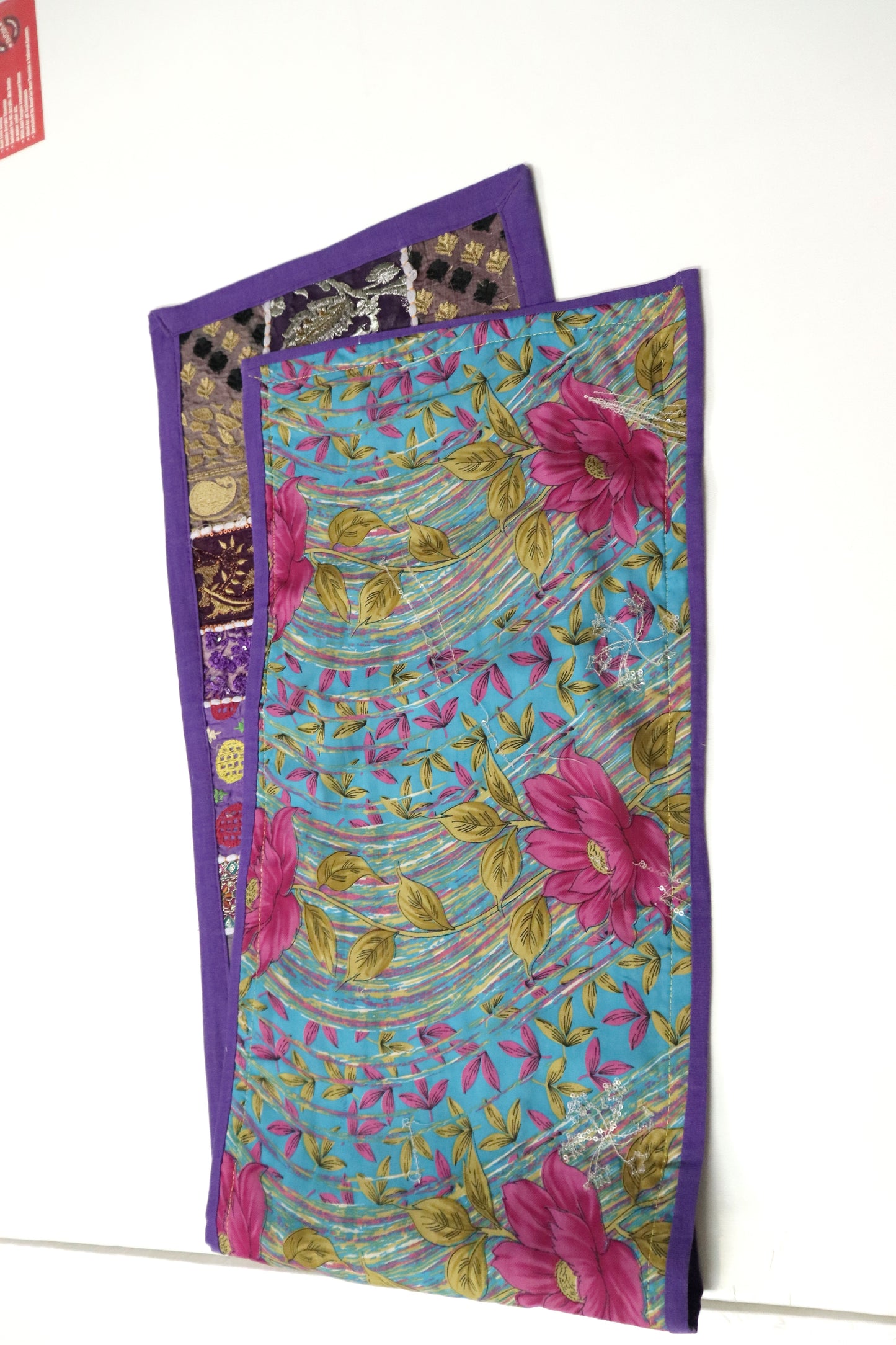 Purple Boarder Ethnic Patchwork Table Runner for Royal Home Décor, Boho Style