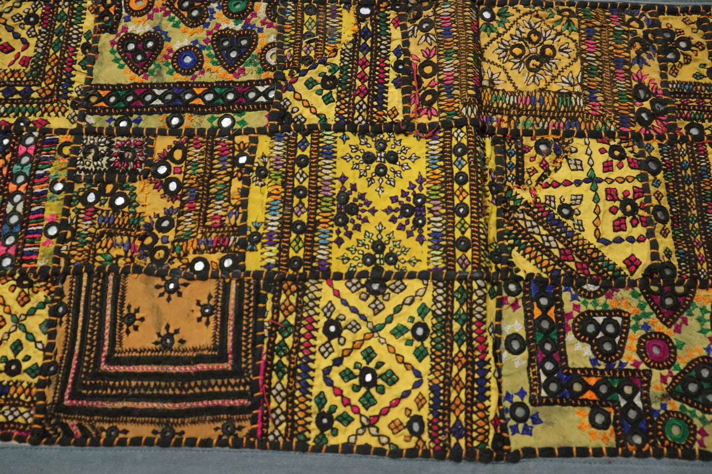 Grey Boarder Ancient Kashmiri Embroidery Patchwork Table Runner for Royal Home Décor, Boho Style