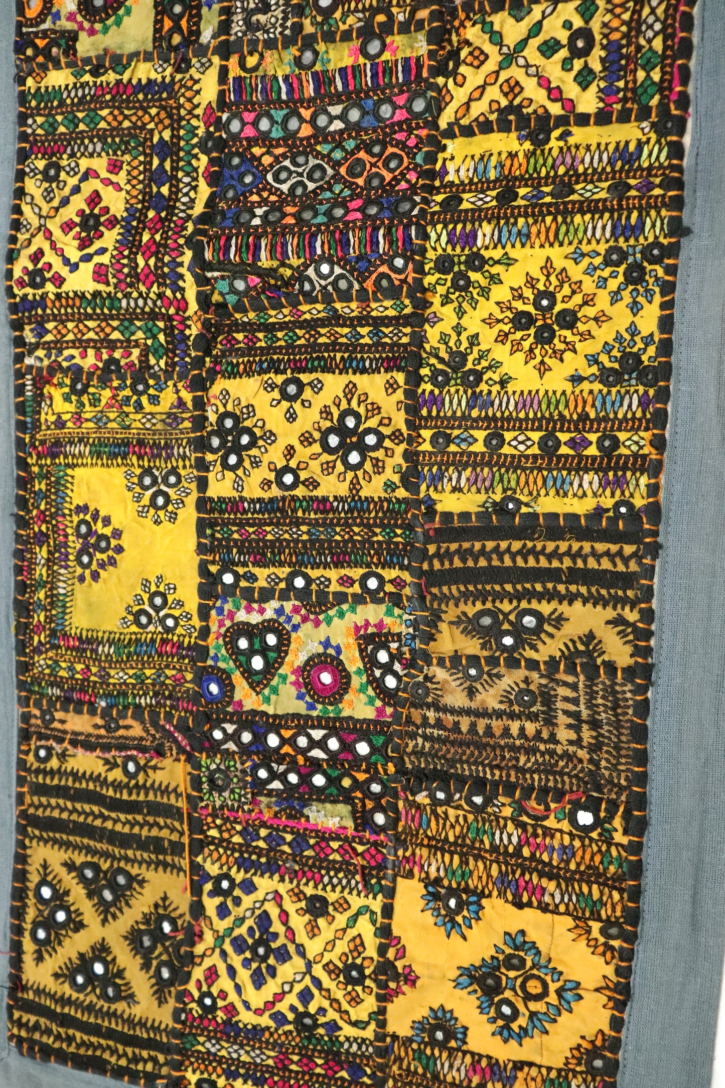 Grey Boarder Ancient Kashmiri Embroidery Patchwork Table Runner for Royal Home Décor, Boho Style