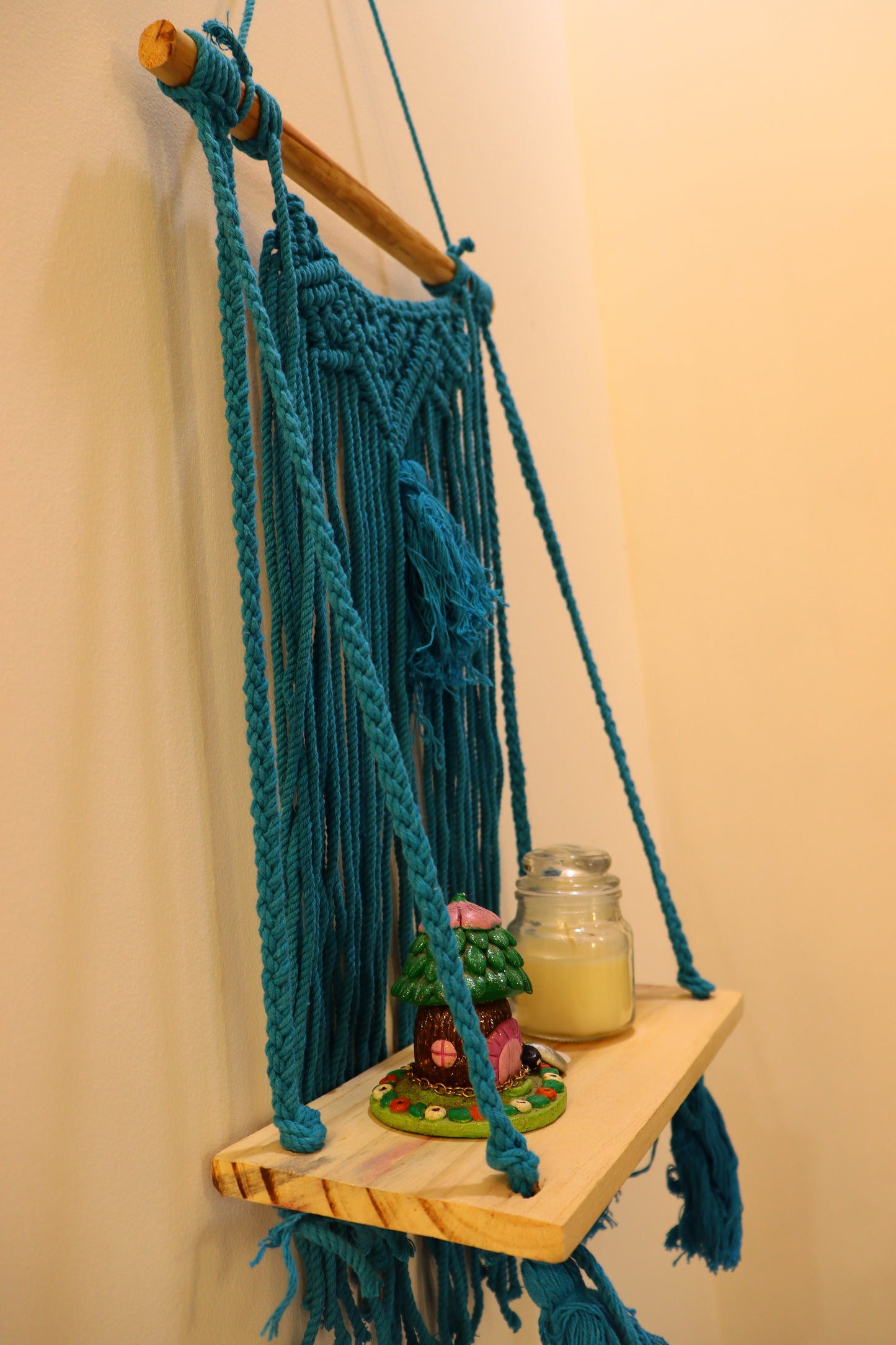 Macrame Wall Hanging in Teal Blue color Threads