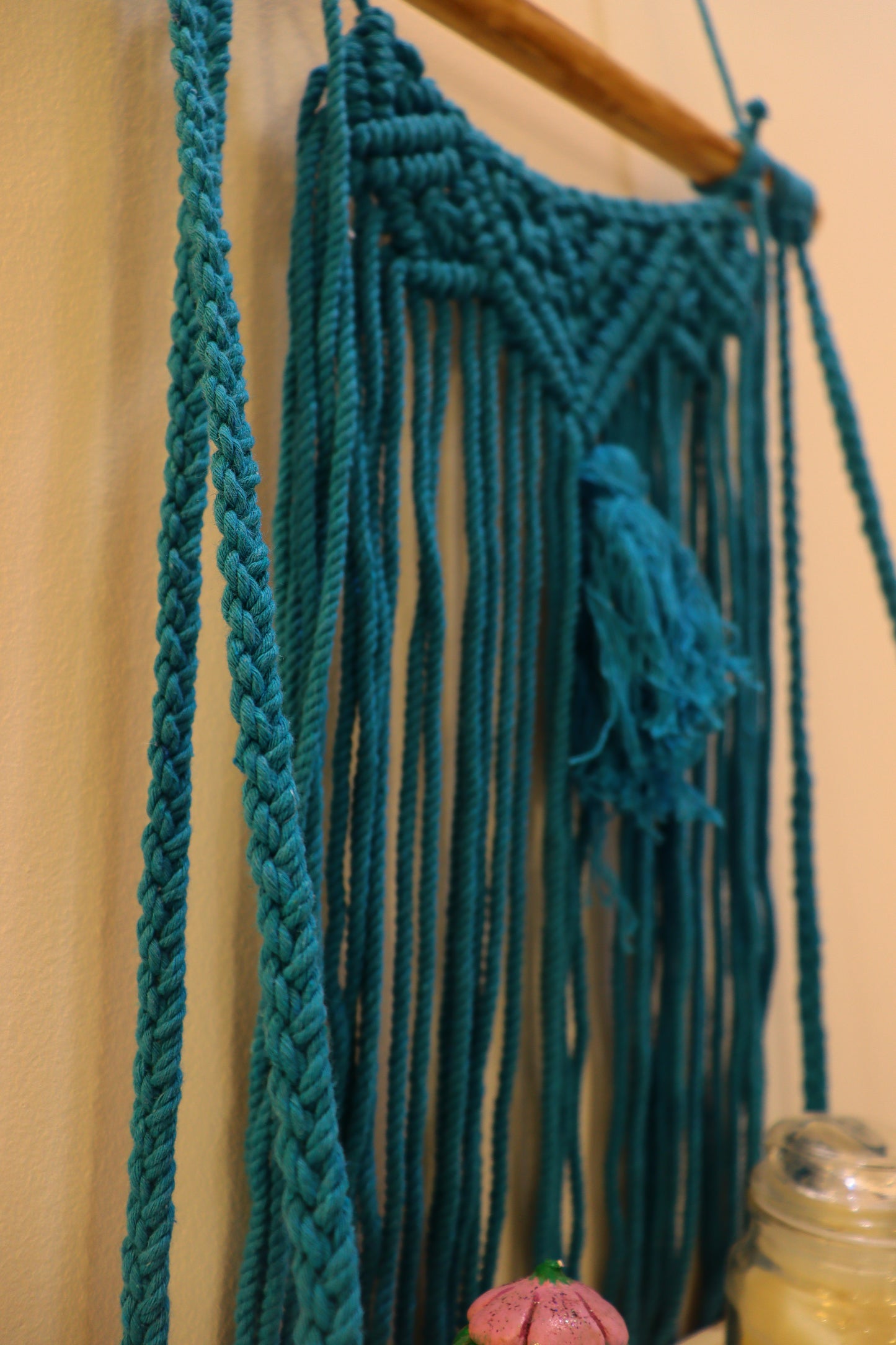 Macrame Wall Hanging in Teal Blue color Threads
