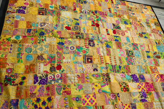 Handmade Patch Work Unique Embroidered Large Wall Tapestry cum Decorative Bed sheet