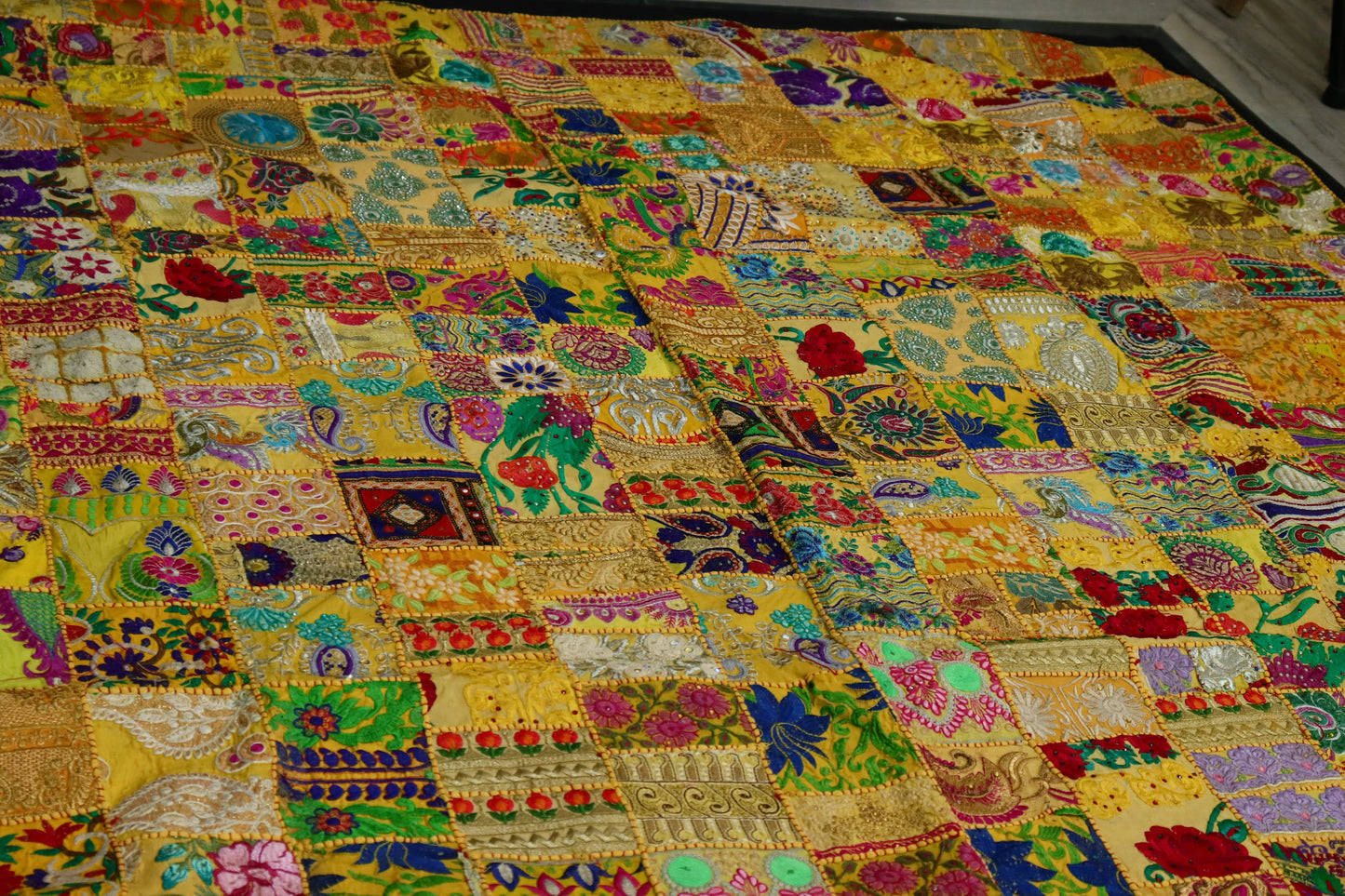Handmade Patch Work Unique Embroidered Large Wall Tapestry cum Decorative Bed sheet