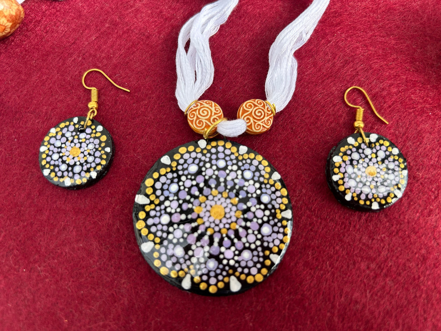 Ethnic Artistic Hand Painted Eco-Friendly White Doted Mandala Clay Jewellery Set